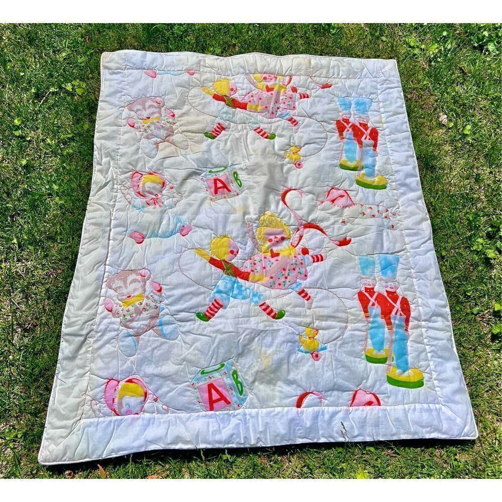 Vintage Nursery Quilt-Dolls, Toy Soldiers, Bears, Blocks Design-READ